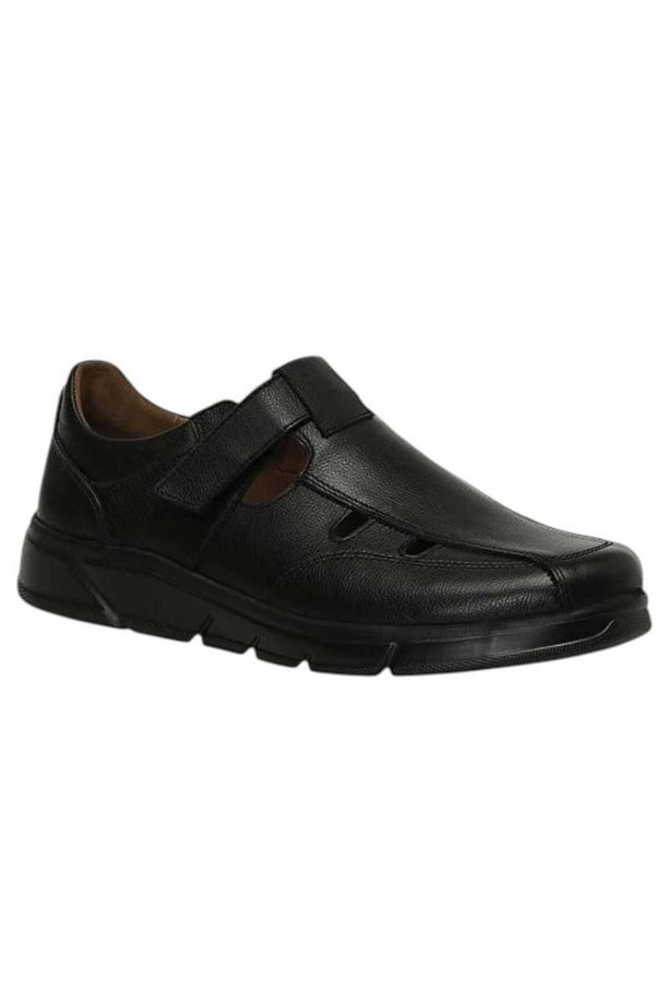 107409 4FX Siyah Erkek Comfort Deri Sandalet - 1