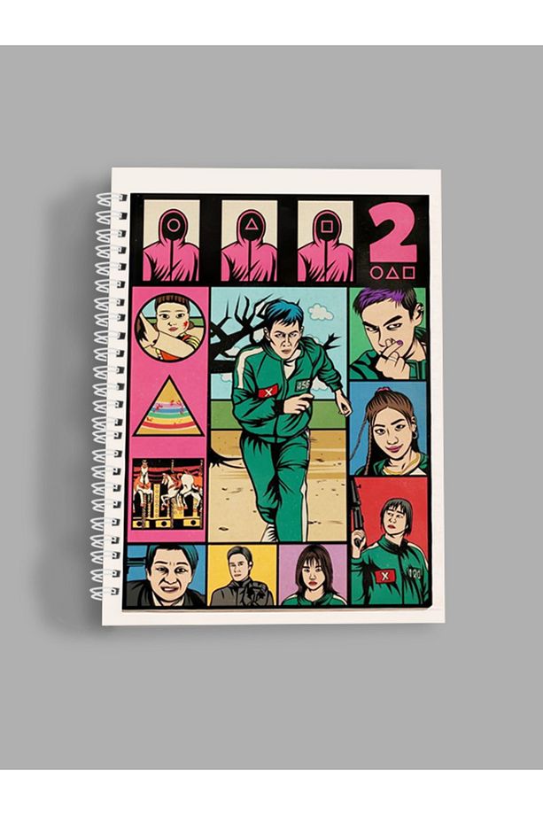 Spiralli,Çizgili Defter SQUID GAME A5 Boyutunda 75 Yaprak (150 Sayfa) +Küp Blok Set - 2