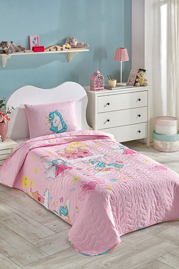 Çok Amaçlı Örtü Tek Kişilik Unicorn Dreams Pembe - 3