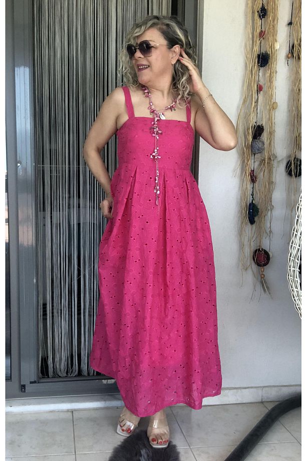 Kalın Askılı Astarlı Fisto Maksi Elbise - 5