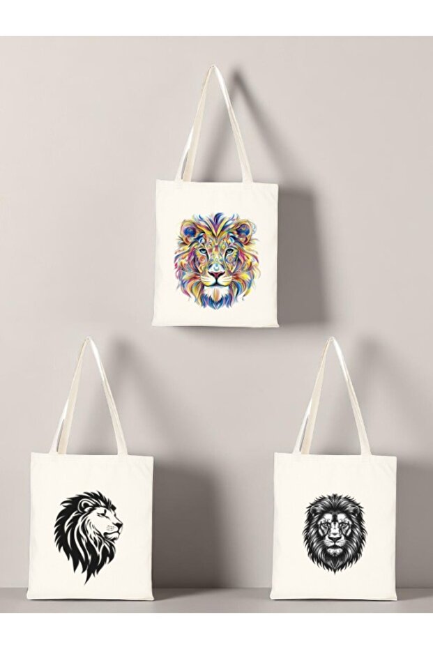 Lion Printed Cloth Bag 3-Piece Shoulder Bag - Birthday Gift for Women Gift Product Merchandise