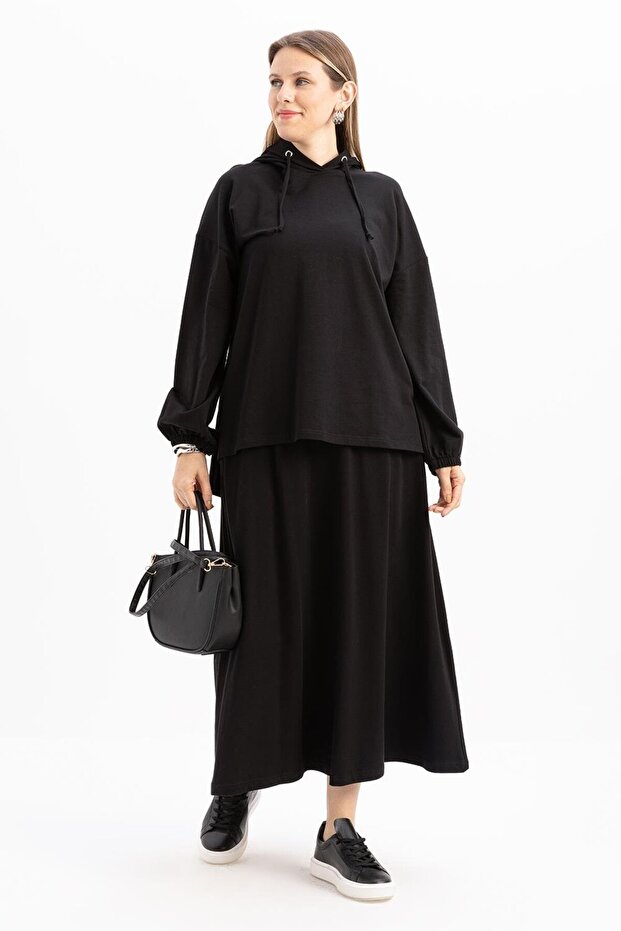 Black-Hooded Lycra Skirt Suit