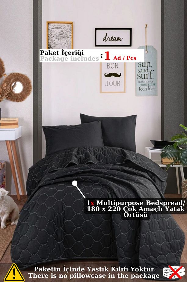Çok Amaçlı Örtü Tek Kişilik Solid Siyah - 2
