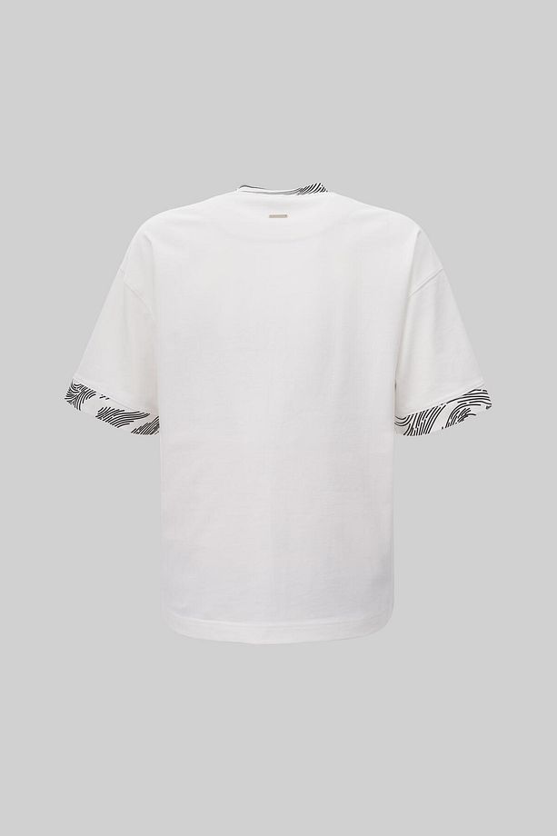 Erkek Collar And Sleeve Edge Printed Oversize Ekru Tişört - 2