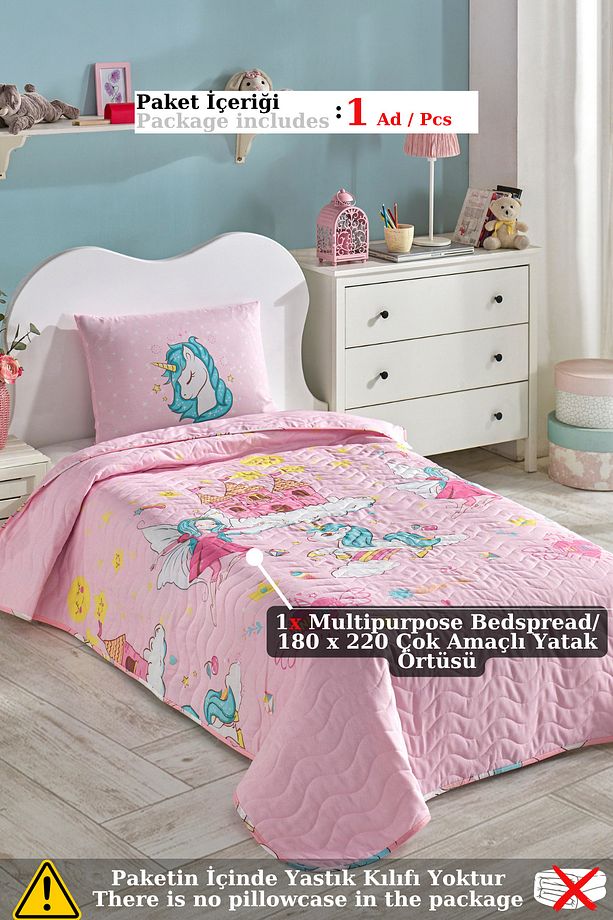 Çok Amaçlı Örtü Tek Kişilik Unicorn Dreams Pembe - 2