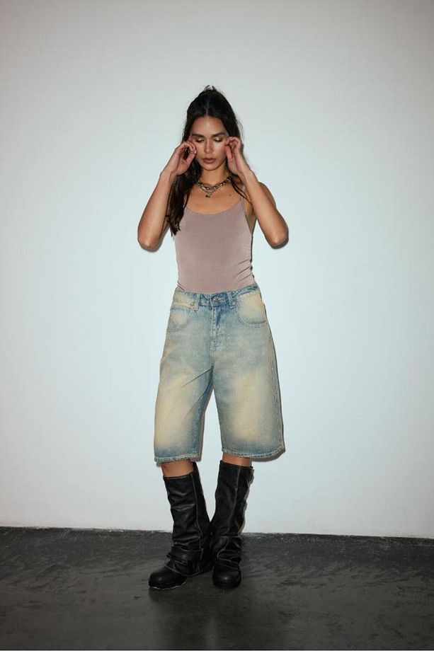 Baggy Denim Bermuda Şort - 6