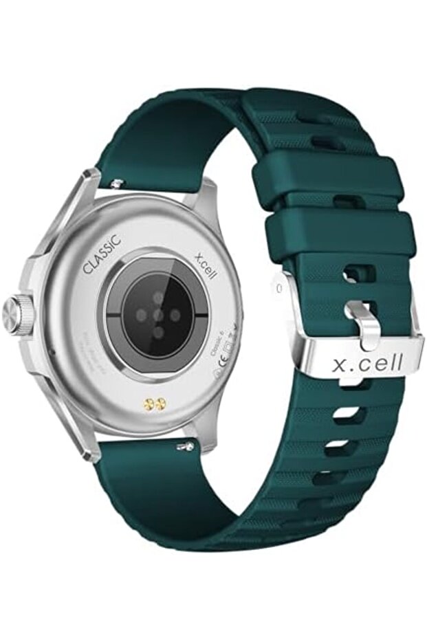 ساعة كلاسيك 6 الذكية، شاشة AMOLED مقاس 1.43 بوصة، تدعم الاتصال عبر البلوتوث، وSpO₂، وتصنيف IP68، وحزامان - فضي/أخضر، تعمل بنظامي iOS/Android - 4