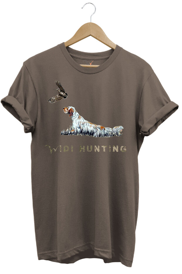 Hunting Widi Hunting Zippered English Setter Cullery Printed 100% Cotton Regular Fit Brown T-Shirt
