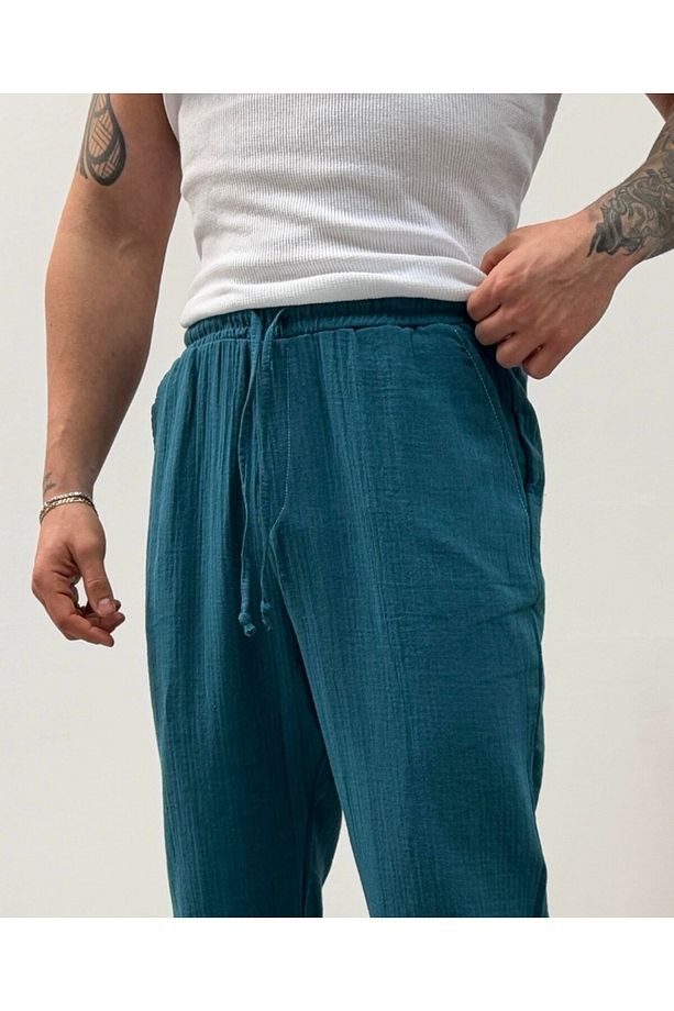 Bağcıklı Duble Paça Keten Pantolon - 2