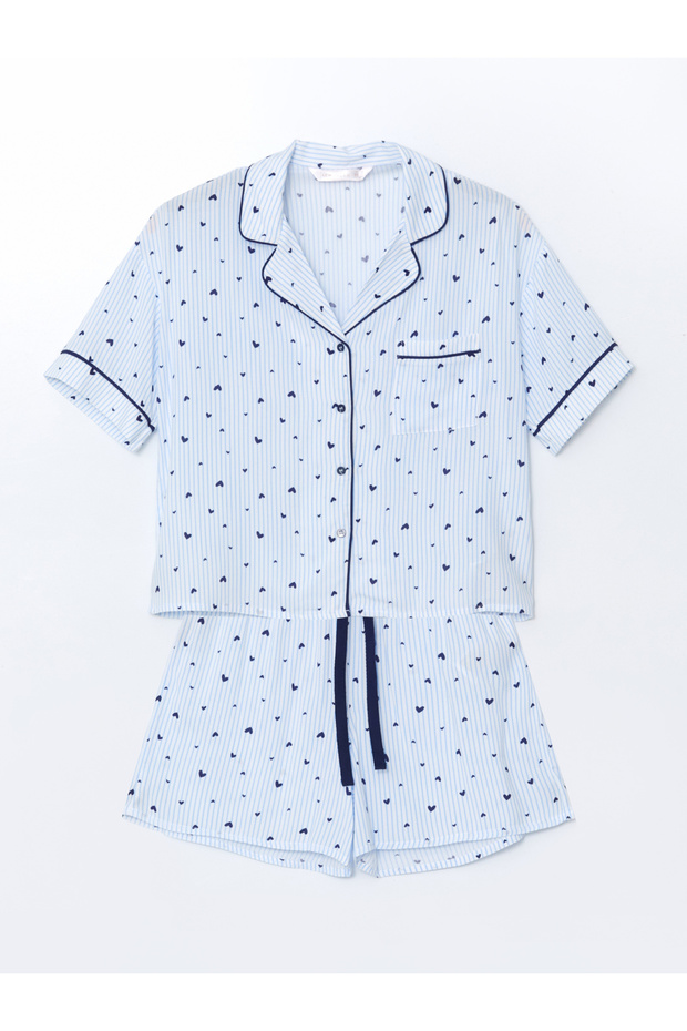 Gömlek Yaka Desenli Kadın Şortlu Pijama Takımı - 5