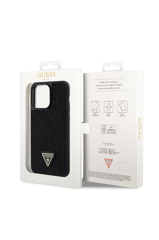 iPhone 13 Pro Max Uyumlu Kılıf Guess Lisanslı Taşlı Arka Yüzey Üçgen Logolu Kapak Siyah - 5