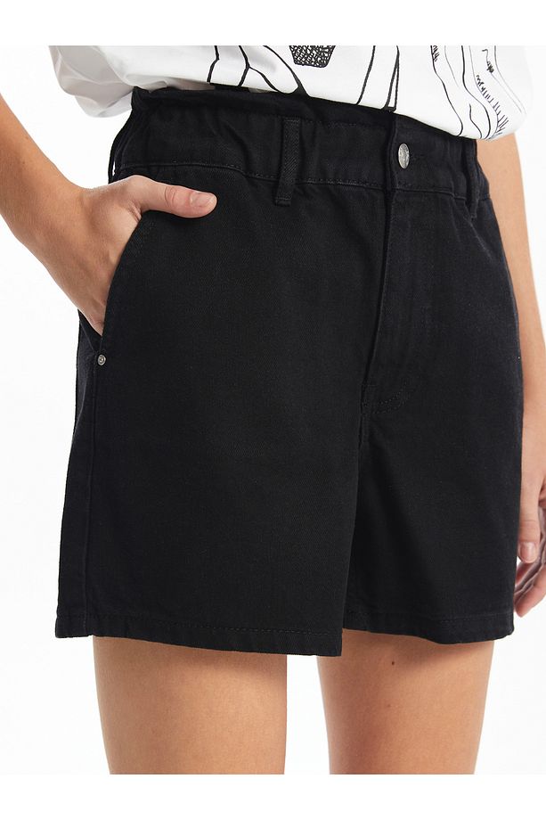 Kadın Beli Lastikli Düz Jean Şort - 3