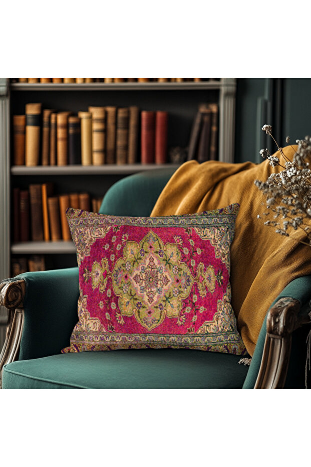 غطاء وسادة مزخرف مطبوع رقميًا بنمط السجاد الإيراني على الوجهين مقاس 43 × 43 سم