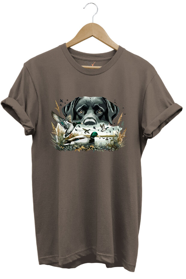 Hunting Labrador Hunting Dog Duck Hunting Duck Hunter Printed Regular Fit 100% Cotton Brown T-Shirt