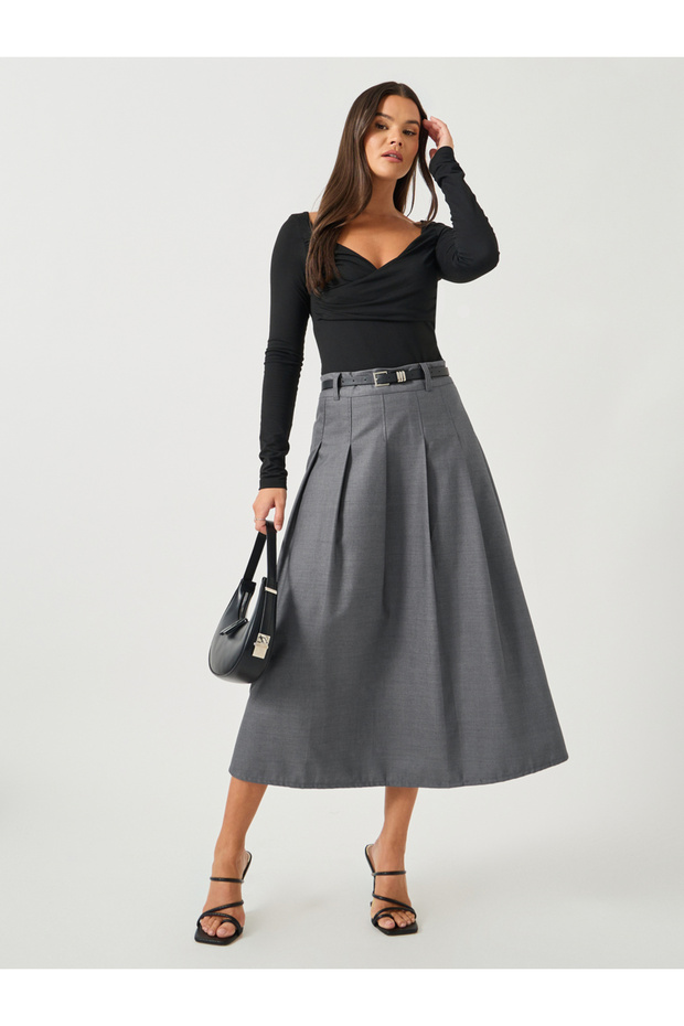 Pleated A-Line Midi Skirt