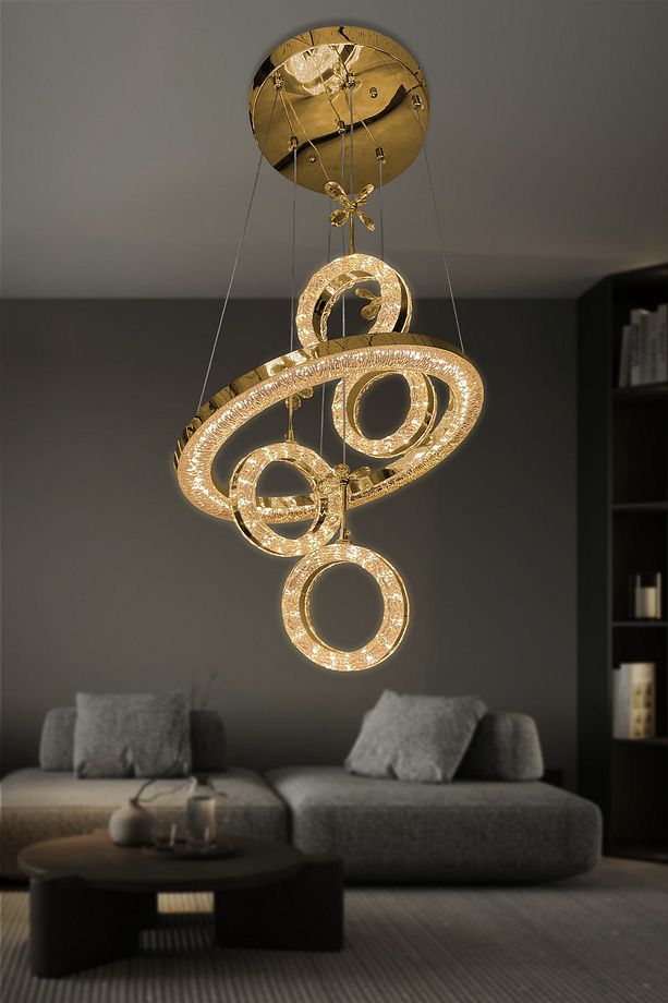 Lumina 4 lü Modern Sarkıt Led Avize Kumandasız Gold - 2