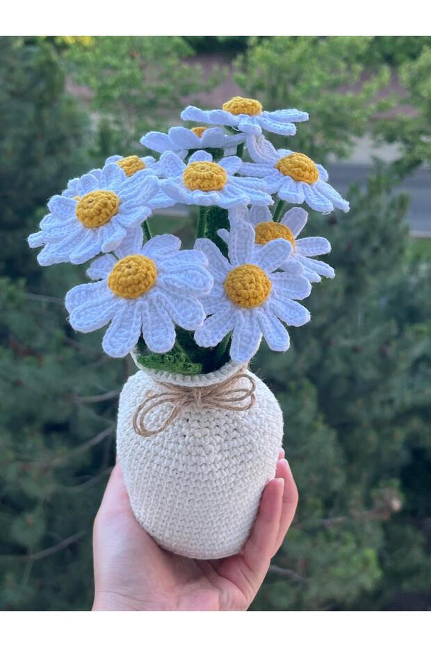 White Daisy in Knitted Pot