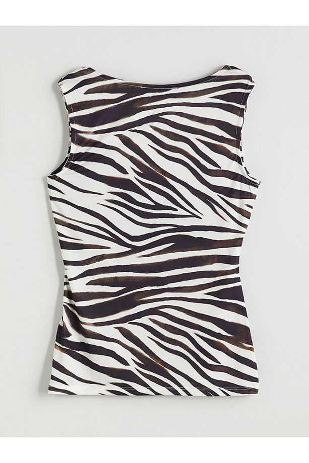 LCW Kare Yaka Zebra Desenli Kadın Atlet - 6