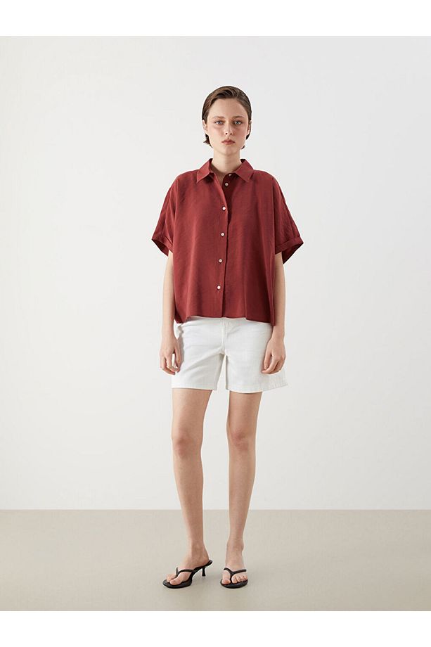 Mürdüm Oversize Modal Karışımlı Kadın Gömlek - 2