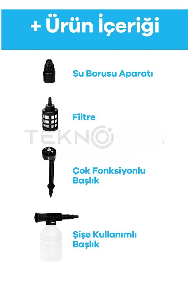 Şarjlı Yüksek Basınçlı Araç ve Bahçe Yıkama Makinesi, 2 Batarya, Köpük, 5m Hortum - 7