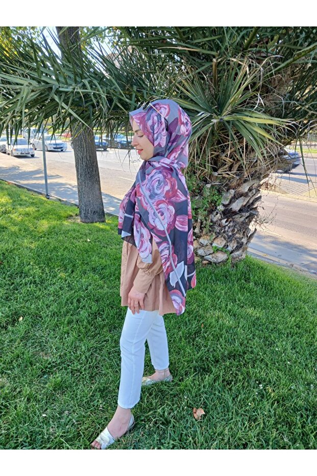 شال قطن بنمط الأزهار - 5