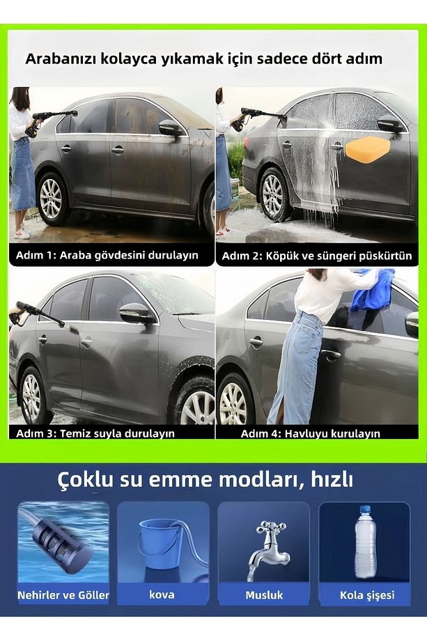 Lityum Pil Fırçasız Motor Temizleme Araba Yıkama Tabancası, Eğlenceli ve Güçlü Performans - 5