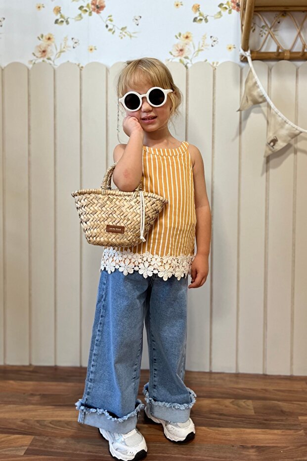 Girls' Blouse with Ruffled Skirts and Stripes