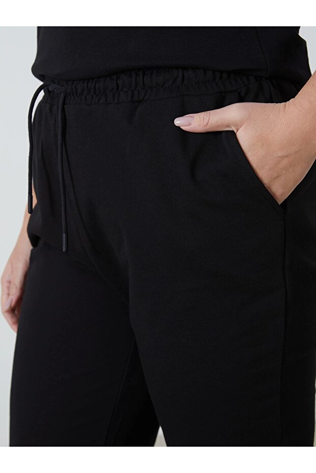 LCWAIKIKI Basic Siyah Kadın Beli Lastikli Düz Jogger Eşofman Altı - 7