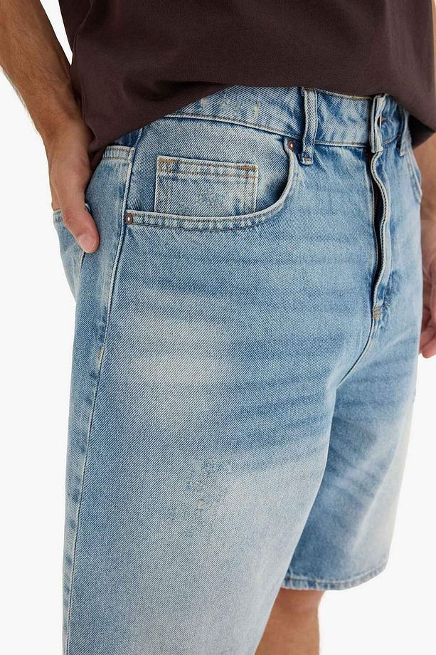 %100 Pamuk Straight Fit Jean Bermuda Şort F5532AX25SM - 5