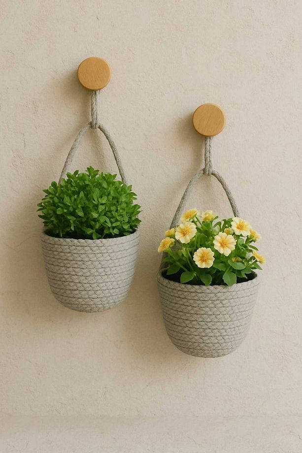 Sepet Dekoratif 2 Adet Mini Çiçeklik 12x10 Cm (BİTKİLER DAHİL DEĞİLDİR) - 1