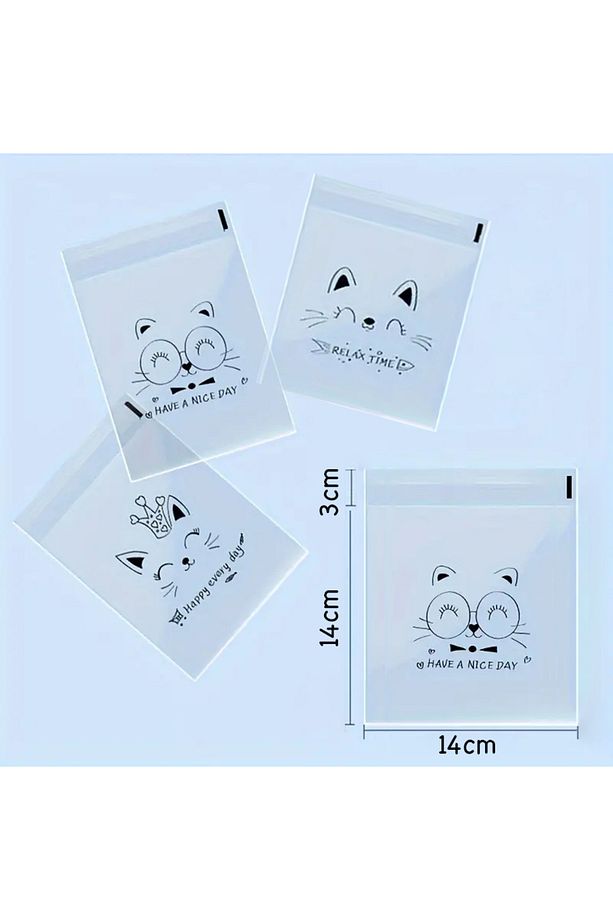 30 ADET SEVİMLİ KEDİLER TASARIMLI TOST, KEK POŞETİ 14x14cm – YAPIŞKANLI AMBALAJ - 3
