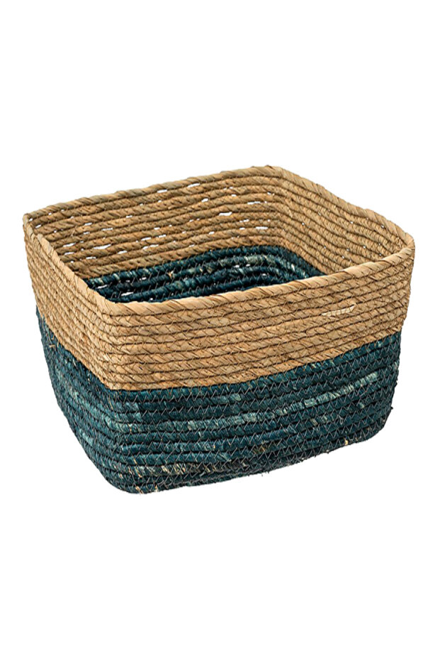 Two Tone Rectangular Breaded Storage Laundry Basket - 1