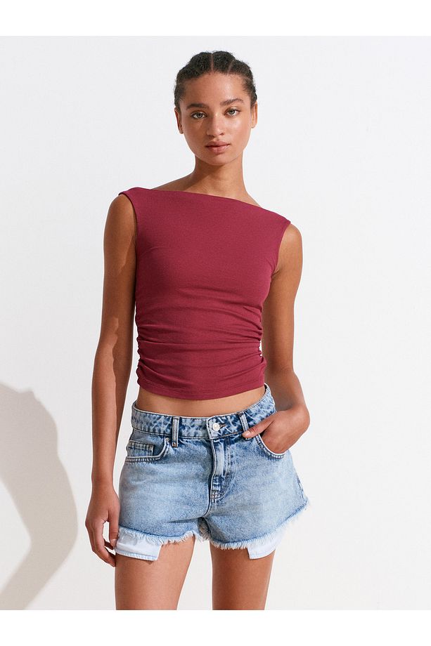 72014 Kar Yıkama Kısa Denim Şort-Mavi - 5