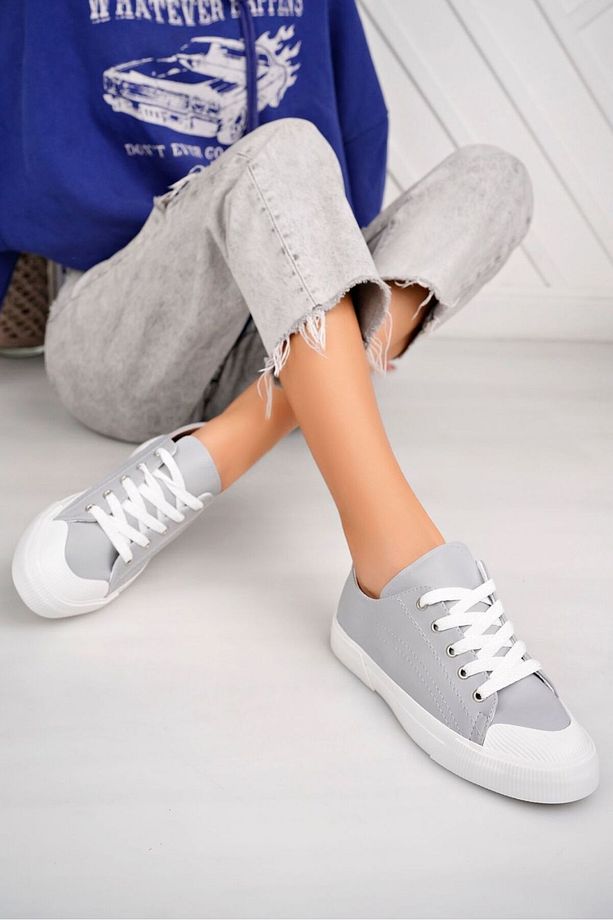 Gri Rahat Kalıp Bağcıklı Ortopedik Tabanlı Lcw Sneaker Yürüyüş Ayakkabısı - 2