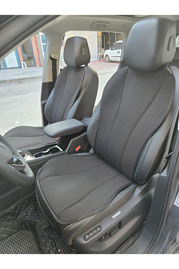 Black Color Linen Pocket & Sweat-Proof Auto Seat Cushion Set (Front and Back Full Set) 7 Pieces Universal