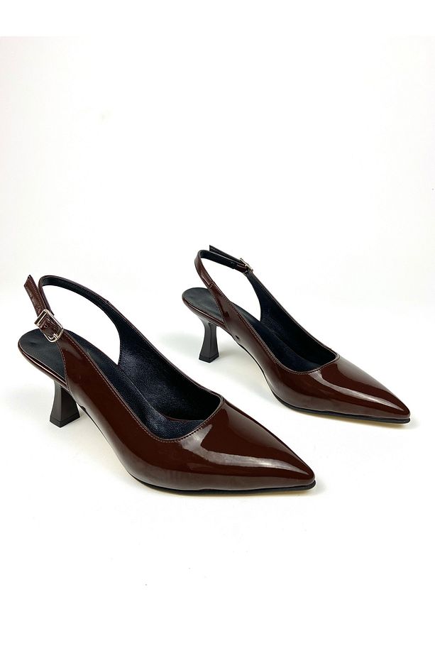 Kahverengi rugan 6 cm topuklu ayakkabı 01492 - 3