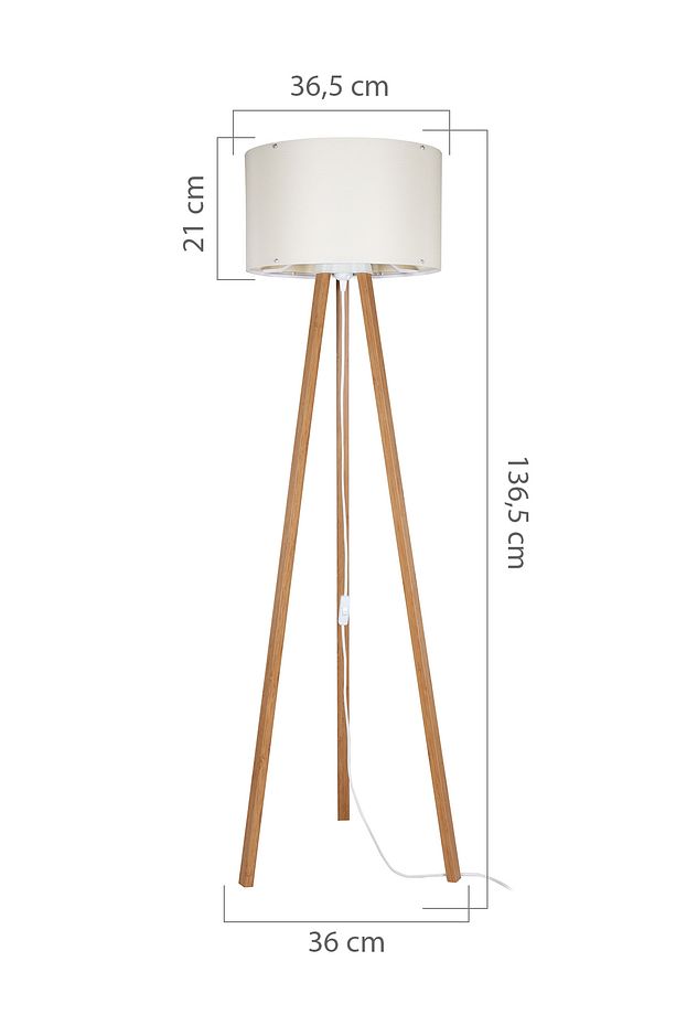 Krem Lambader Abajur 3 Ayaklı Tripod Kumaş Ahşap Üç Ayak - 3