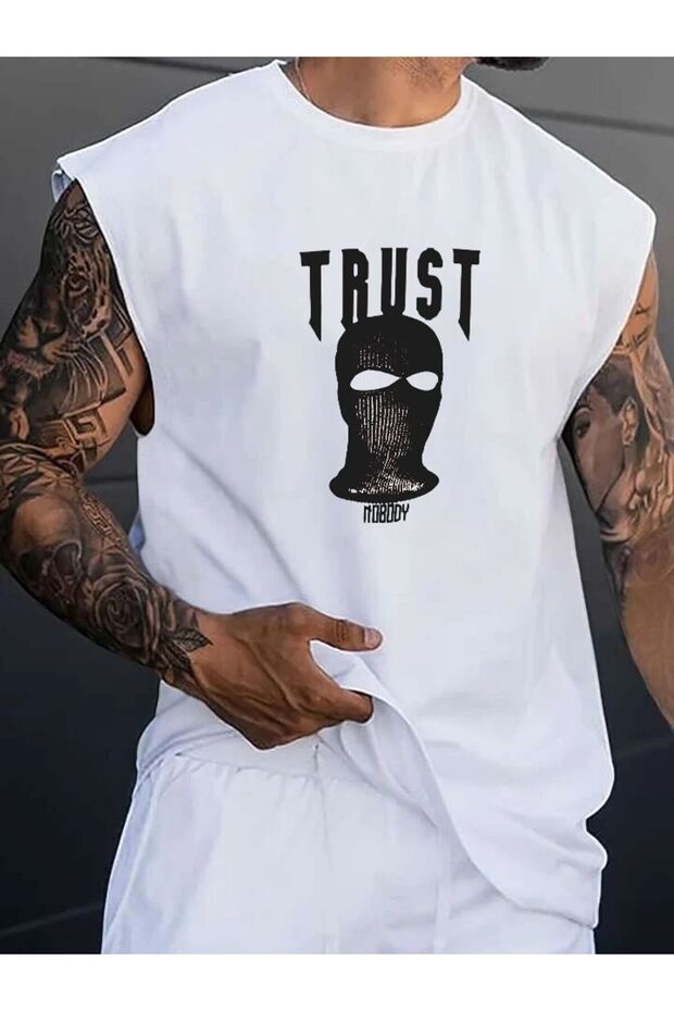 TRUST PRINT OVERSIZE UNISEX SLEEVLESS T-SHIRT