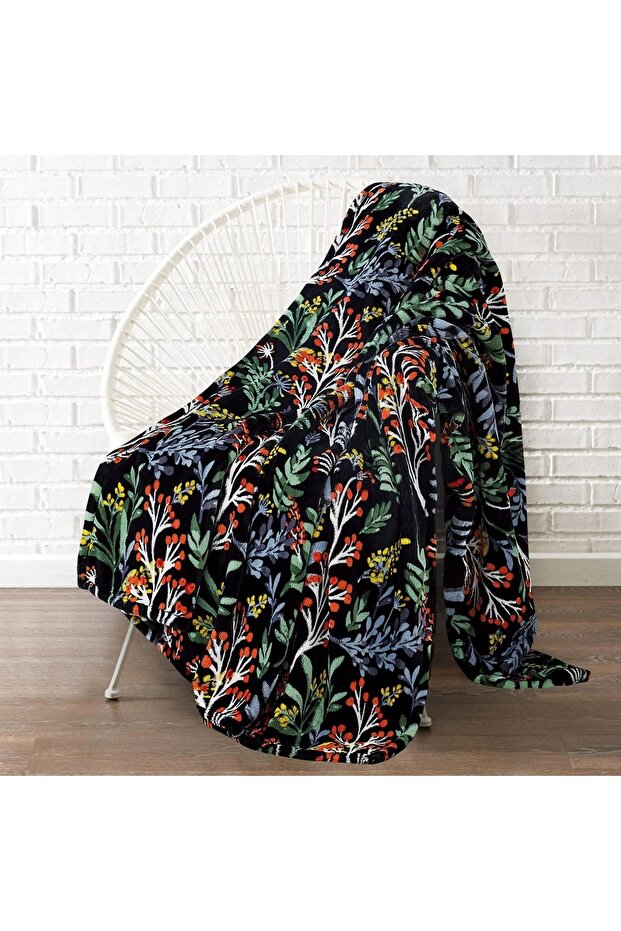 Monte and Jardin Flower Pattern Plush Throw 60 by 70 inches Navy Background