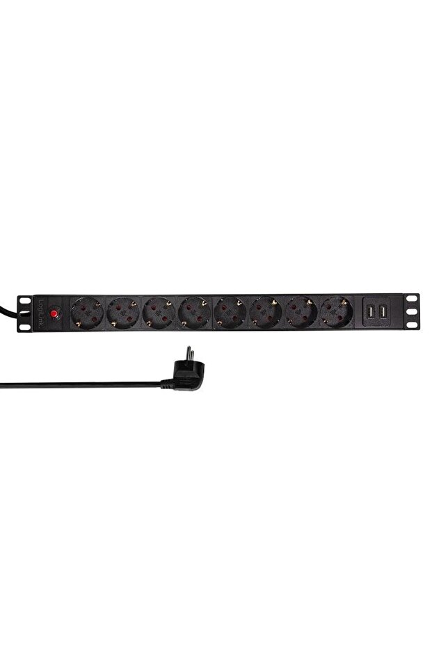 LOGILINK 1U PDU extension for 19 inch rack, 8 Schuko sockets, Schuko input - 2