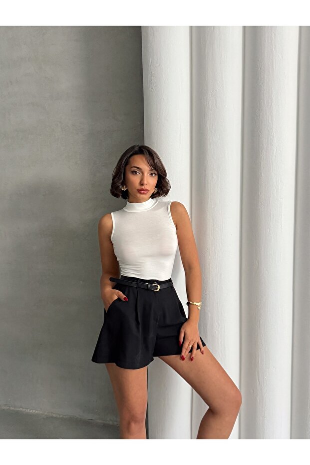 Women's Ecru Turtleneck Tank Top