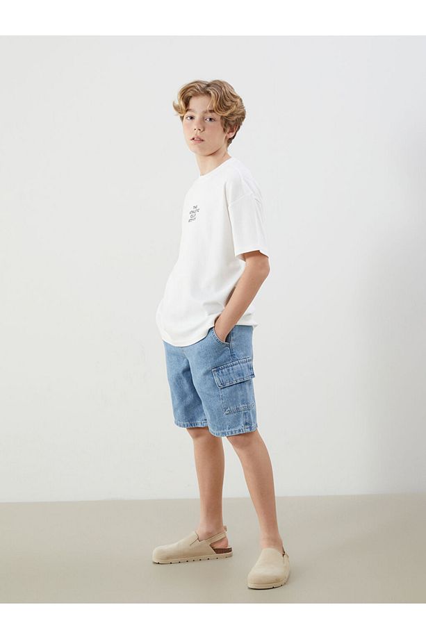 LCW Erkek Çocuk Kargo Beli Lastikli Jean Şort - 1