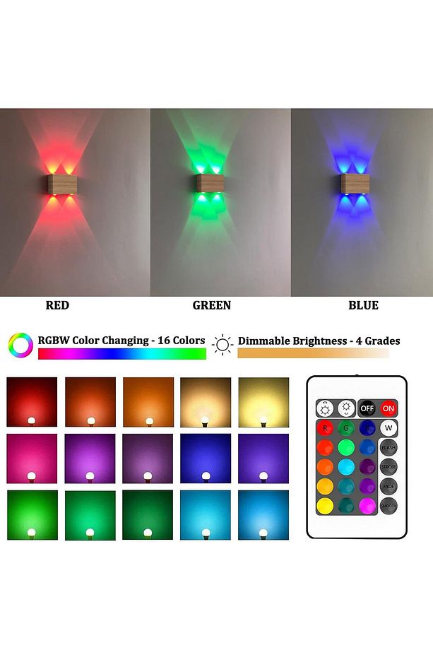 RGB LED Kablosuz Duvar Apliği, Kısılabilir, kumandalı,4 W, USB ile şarj edilebilir pilli, 4000 mAh - 5
