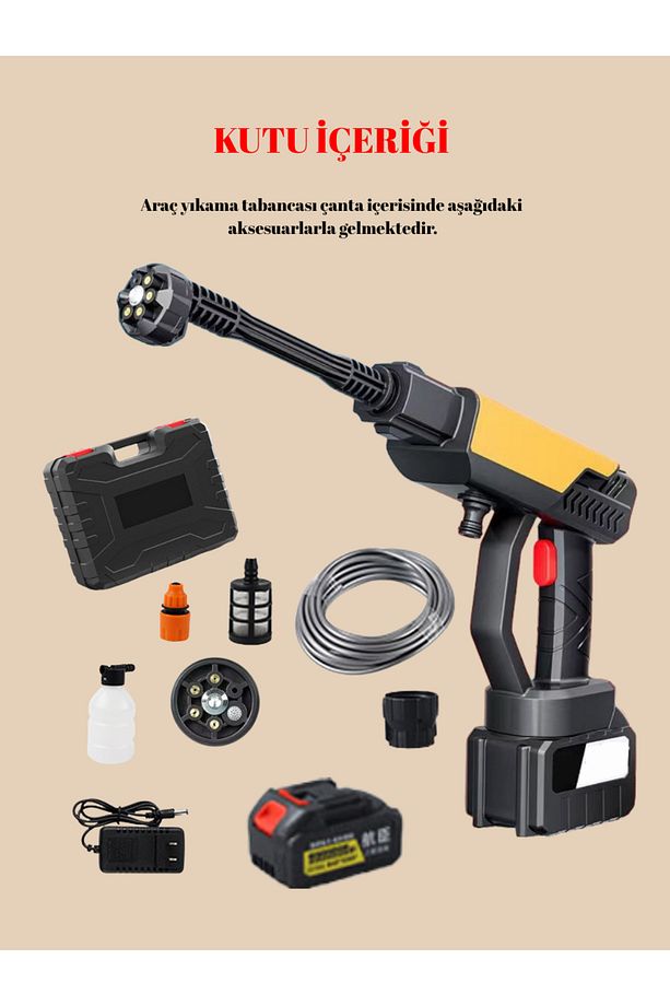 Şarjlı Yüksek Basınçlı Temizlik Tabancası, Araç, Bahçe, Halı ve Klima İçin - 2