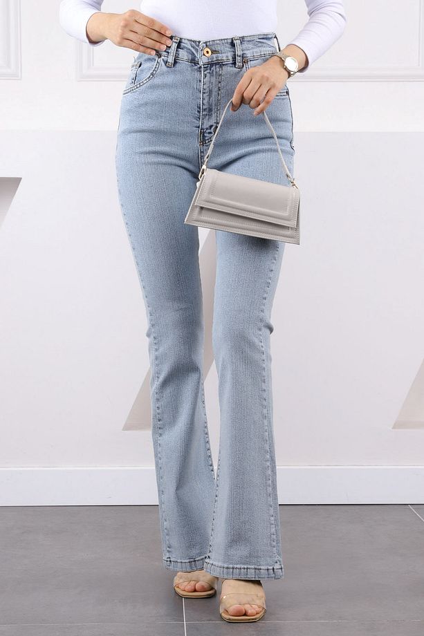 Açık Mavi Yüksek Bel İspanyol Paça Jeans Pantolon - 4