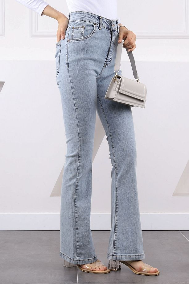 Açık Mavi Yüksek Bel İspanyol Paça Jeans Pantolon - 3