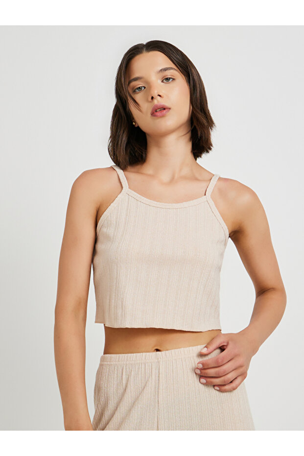 Solid Rib Strappy Cami and Pyjama Set - 3