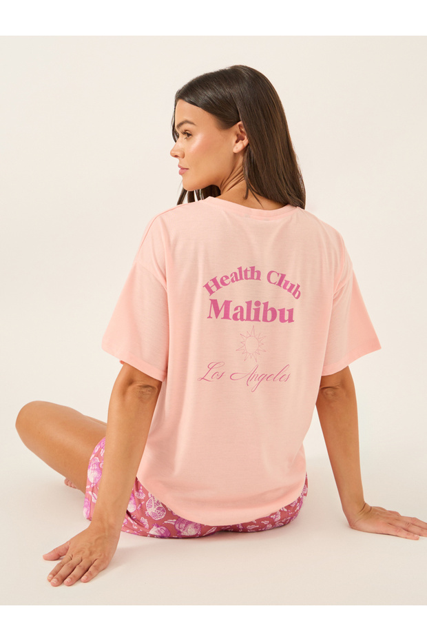 Slogan Print Round Neck T-Shirt and Shorts Pyjama Set