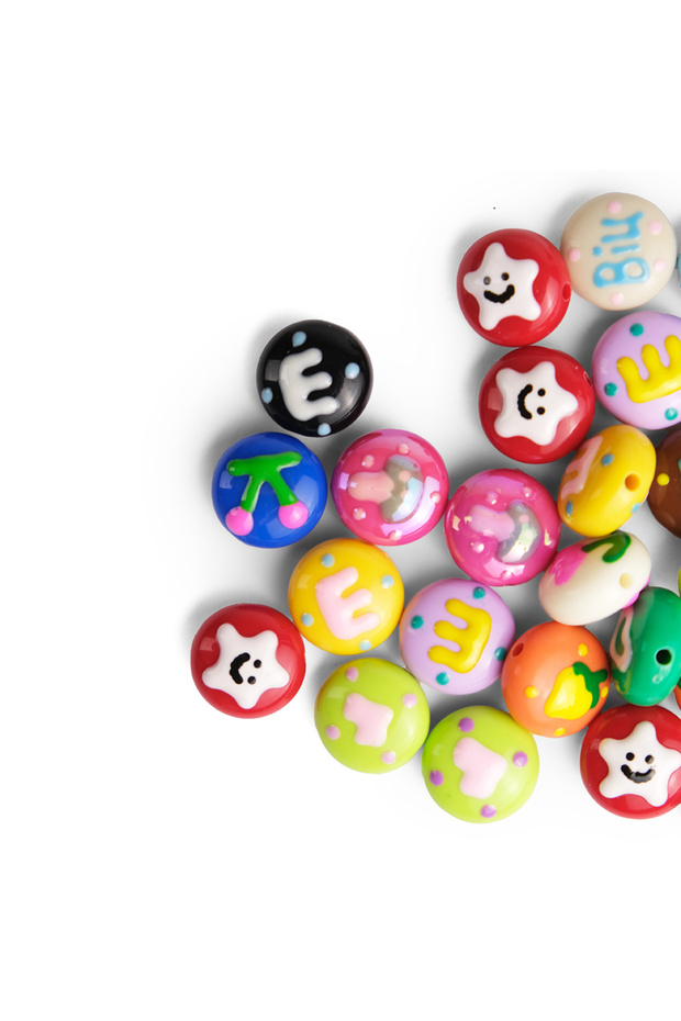 Round Flat Mixed Colorful Patterned Colorful 18 mm Plastic Beads 5 Pieces