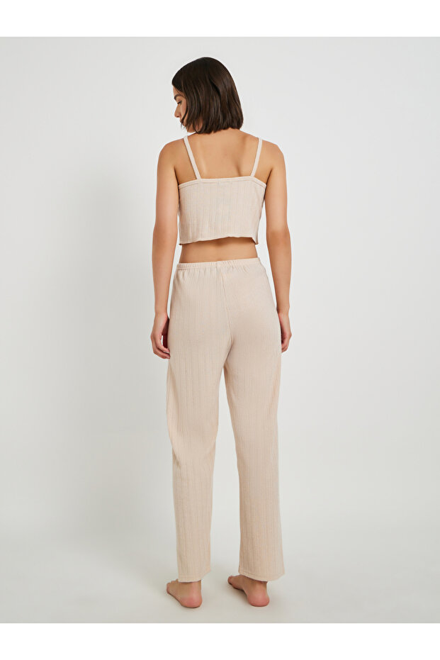 Solid Rib Strappy Cami and Pyjama Set - 5